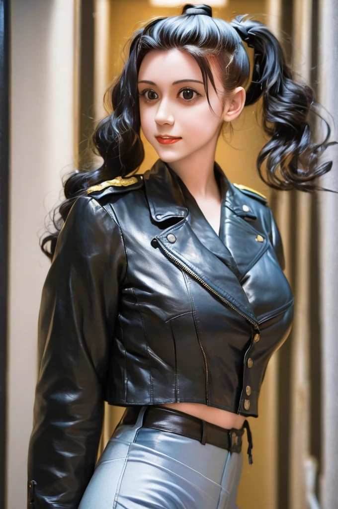 arafed photo of a woman with a ponytail and a jacket, a colorized photo by Albert Welti, flickr, op art, in her early 20s, 1 9 4 0 s haircut, in her early 3 0, 1940s, 1 9 4 0 s, young dolly parton, ww2 era, circa 1940s