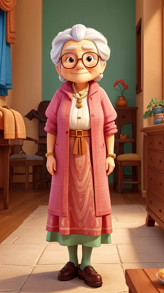: The wise old woman in simple clothes.
: The rich man revealing her true identity.
Color Scheme: Bright and contrasting colors to attract attention.
