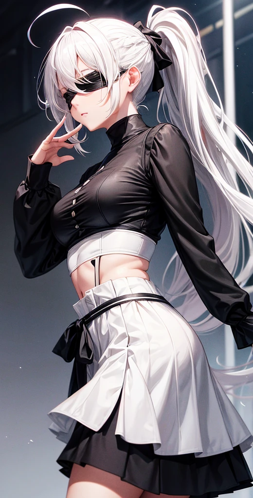 Photograph of the upper body of a beautiful woman, , [see through](white shirt:1.47),(Black plaid long skirt:1.47),(Black sweater:1.47) big breasts, (small waist, perfect body), earring, Sharp focus, (tall body, mature woman), ((Looking ahead)), (Highly detailed skin, hair follicles:1.4,white skin) (long white hair,purple eyes) wear glasses, Looks embarrassed.