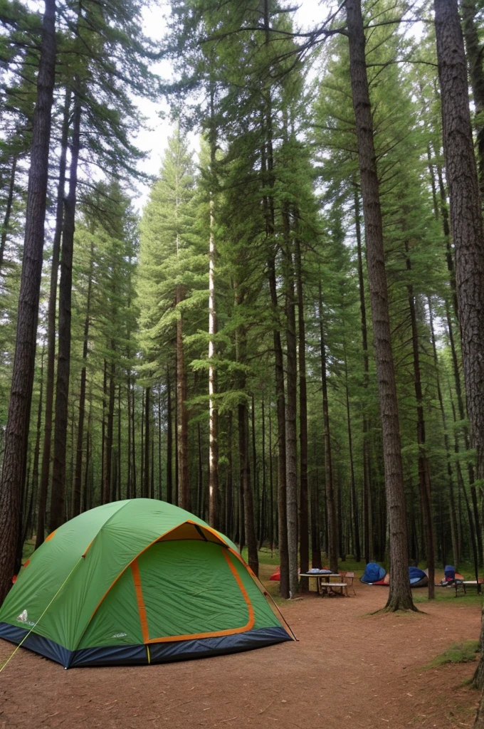 One Comfy tent. Camping area, woods 
