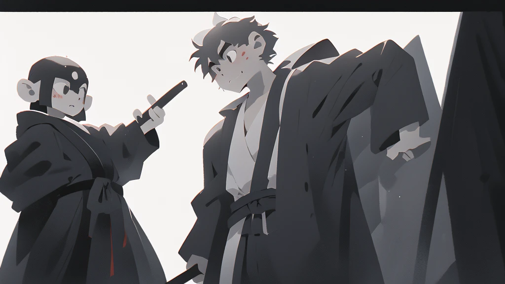 ((masterpiece, high quality, best quality, 8k, high resolution)), solo, ((monkey)), {{monkey tail back}}, ((detailed eyes, black eyes, looking away)), ((very surprised)), ((old samurai suit, old samurai pants, katana in hand)), (upper body), (standing), grainy footage, very grainy image, grainy picture, old footage, disney, Detailed drawing, ((white background, simple background)), ((((Saru to kani Gassen anime style)))), (((monochrome color, grayscale))), old animation 1917, VHS, Noise, (anime 1917 style), (old anime style).