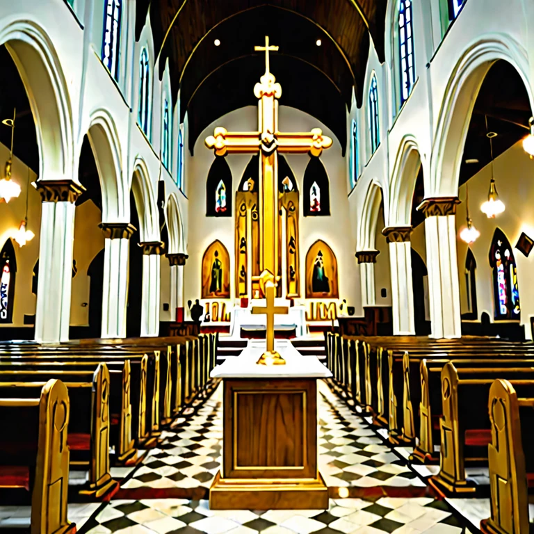 catholic, church, time, cross, statue, gold mass, faith, pews
