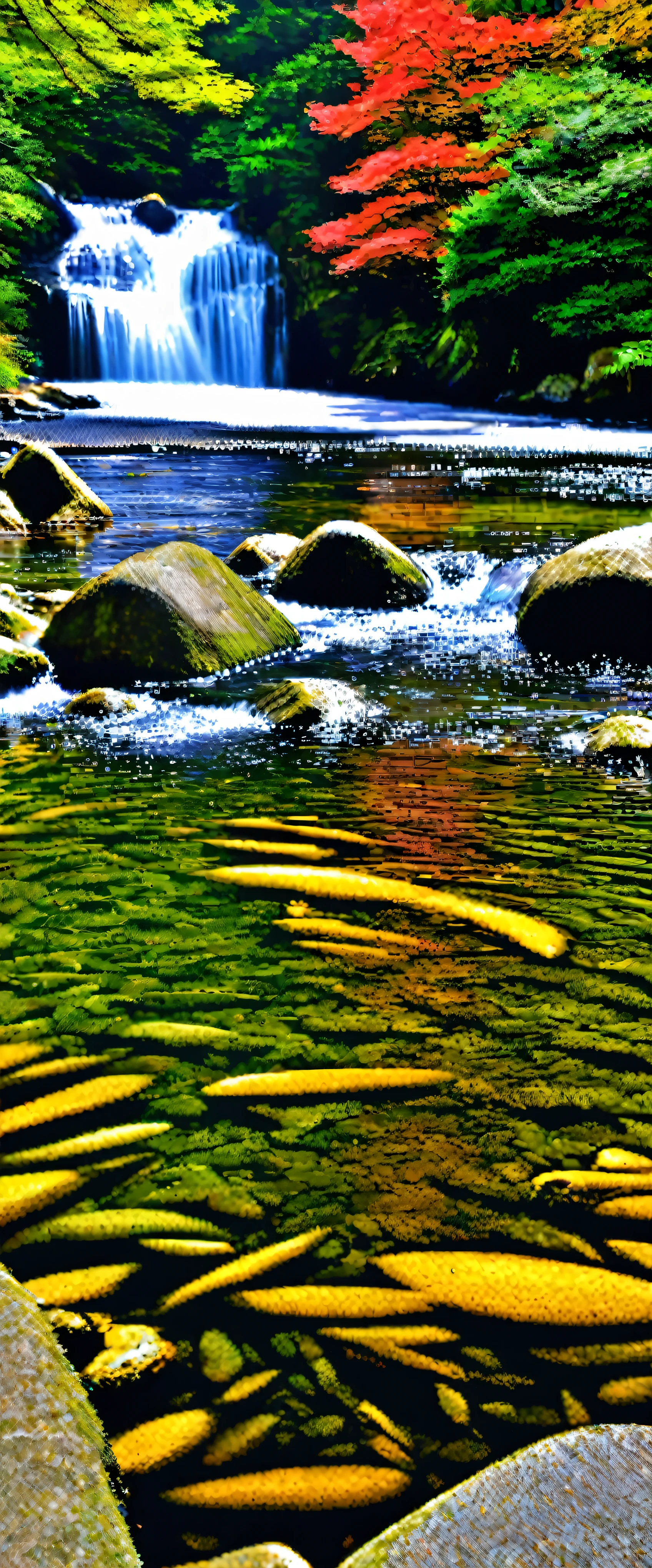 with high definition images，The gentle beauty of the images makes it seem as if you can hear the babbling of the Misuzu River inside the Ise Shrine.，The water is crystal clear，The beauty of the river。It&#39;s flowing slowly