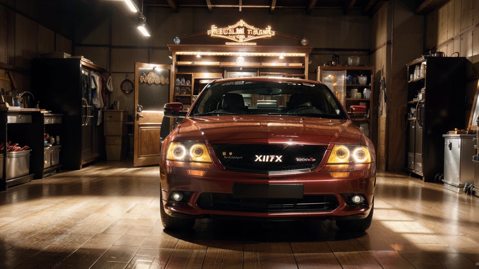 (create an ultra-high definition, hyper-realistic, highly detailed, high-quality image, sharp focus, professional lighting, vivid colors, warm tones and intricate details, representing in detail a restoration with neon signs, advertising signs, tool cabinet, tool rack, meticulously capturing every intricate detail). Fujifilm XT3 sharp focus, professional lighting, vivid colors, intricate details, film grain, Fujifilm XT3 realistic painting art, f5.6, physically-based rendering, natural lighting, cinematic lighting ,dramatic lighting, professional, dynamic movement, colorful lighting, vibrant colors, studio lighting, professional photography, cinematic composition, symmetrical framing, landscape, (best quality,4k,8k,16k,Highest,masterpiece:1.2),(realistic,photorealistic,photo-realistic:1.37), (extremely detailed CG unit, 16k wallpaper), (ultra-high definition, hyper-realistic, highly detailed, high-quality image, sharp focus, professional lighting, vivid colors and intricate details), Utilize state-of-the-art deep learning models and adjust parameters according to quality metrics such as Structural Similarity (SSIM) and Perceptual Loss to create an image that is indistinguishable from a real, high-quality photograph,h, (fine-tuning), (be creative),