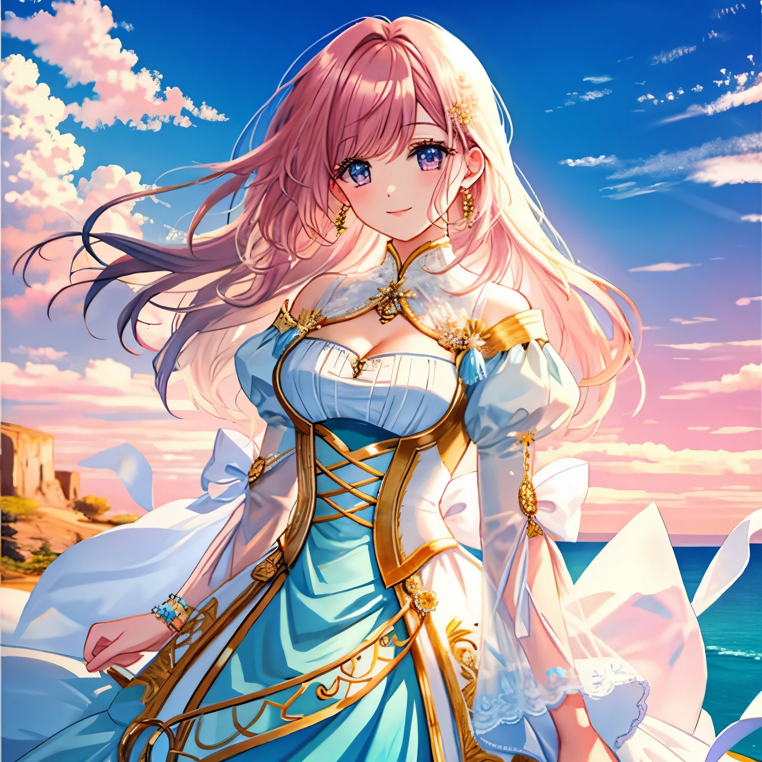**Illustration Enhancement**: masterpiece, best quality, ultra-detailed, ultra high resolution, top quality photorealistic illustration, ultra definition, cute illustration:1.3, high saturation:1.2, detailed beautiful face and eyes, extremely delicate and beautiful, nice hands, perfect hands, appropriate posture, appropriate configuration, ideal ratio body proportions **BREAK**
**Theme**: Letting go of material attachments and focusing on true purpose, suggesting a new beginning and change in life **BREAK**
**Number of Characters**: ultra-ultimate beautiful **BREAK**
**Facial Details**: Expressive, showing determination to move forward towards a goal **BREAK**
**Details of Movement**: Light and positive steps **BREAK**
**Emotions and Expressions**: Filled with hope, brimming with motivation **BREAK**
**Perspective**: A high viewpoint overlooking the future **BREAK**
**Composition**: Open, connecting the sky and the earth **BREAK**
**Background Details**: Dawn light melting into the horizon **BREAK**
**Costume Details**: Simple and sophisticated, symbolizing a new beginning with white attire **BREAK**
**Body Type**: Cleavage, waistline, feminine curves **BREAK**
**Hair Style and Color**: Long hair flowing in the wind, reflecting the sunlight in golden hues **BREAK**
**Light and Shadow**: Soft morning light illuminating the character **BREAK**
**Color Palette**: Gold, blue, green, light blue, yellow, silver, deep red, pink, wine red, dark brown, light purple, wine red **BREAK**
**Illustration Size**: 768x768 **BREAK**
**Illustration Atmosphere**: Hope and anticipation of a new beginning **BREAK**
**Worldview**: Where reality and dreams intersect **BREAK**
**Style**: Photorealistic yet containing elements of fantasy **BREAK**
**Power Words**: Creative innovation, unique visual elements, cultural sensitivity, environmental impact, references to history and mythology, allegorical elements, technical constraints and possibilities, interaction design, sustainability, legal