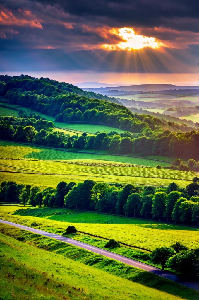 Original landscape，Sky and clouds，Tyndall effect，A country road，Colorful hot air balloon，Tyndall effect，Tyndall effect，High quality desktop wallpaper, Verdant forest, Detailed field properties, Beautiful English countryside, Stunning scenery, Rolling Hills, Landscape Wallpaper, Lush countryside, Green forests, Stunning scenery, Green fields in the background, High quality wallpaper, Beautiful wallpapers，Ultra high quality，Ultra HD，Ultra-high resolution