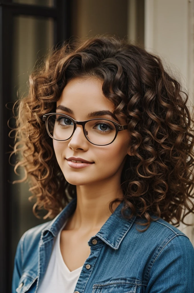 Skinny curly hair girl wearing glasses