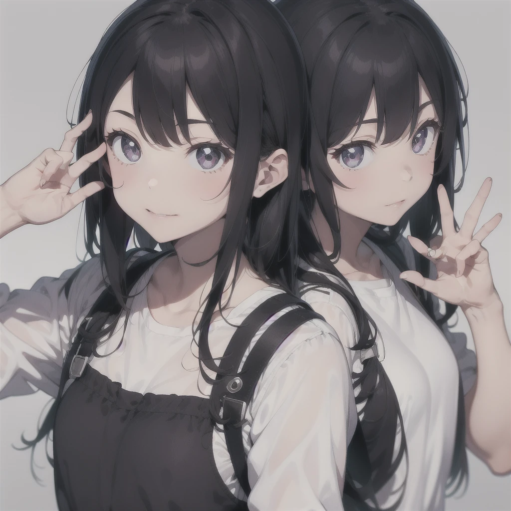 1girl、peace sign、Simple Background
