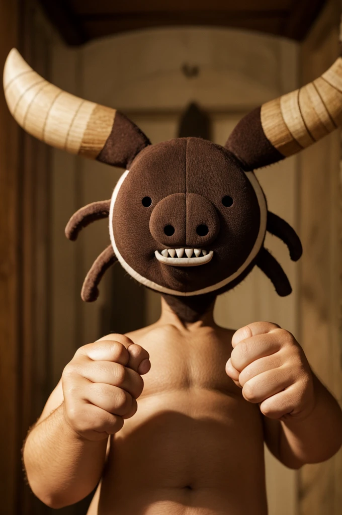 It has to have a large head in the shape of a circle, a big nose, Small ears, big mouth with sharp teeth, long neck, a big belly, Four arms, with three fingers, small legs, y pues grandes with three fingers también