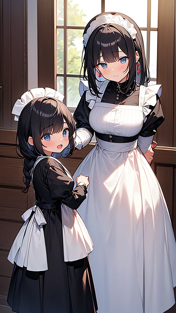 ((masterpiece)), (Highest quality、32k), (Simple style), (Faceless,Face peeling), 2 Girls, A faceless young lady and her maid with a young lady's face, Big Breasts, Big Swing Chest, Wearing a face stolen from someone else, Sexy body, Sleeveless, No sleeve, Off the shoulder, Black Dress, Pleated lace, Lace dress, black knee socks. Standing, whole body, both hands touch the face, Luxurious Room, {{A young lady who used her face-peeling ability to peel off the face of a young lady, leaving her face blank, and a maid who transplanted the peeled face onto her own face.}}, Browsing Caution, NSFW