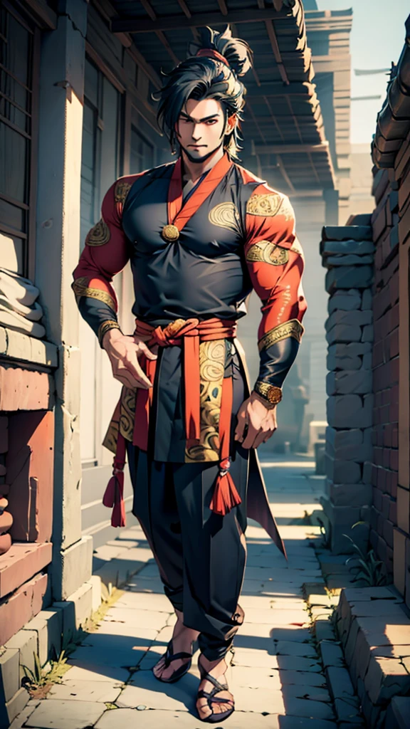 Men, muscular, Javanese costume, tight, wearing batik cloth, mode anime 3D
