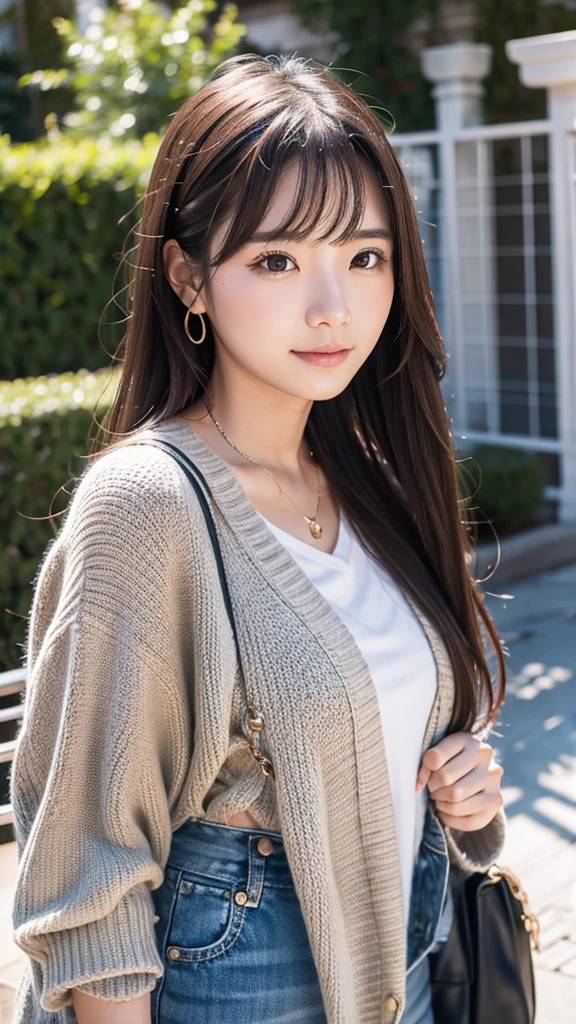 One person, solo, High resolution, Long Hair, chest, Brown Hair,Adidastshirt