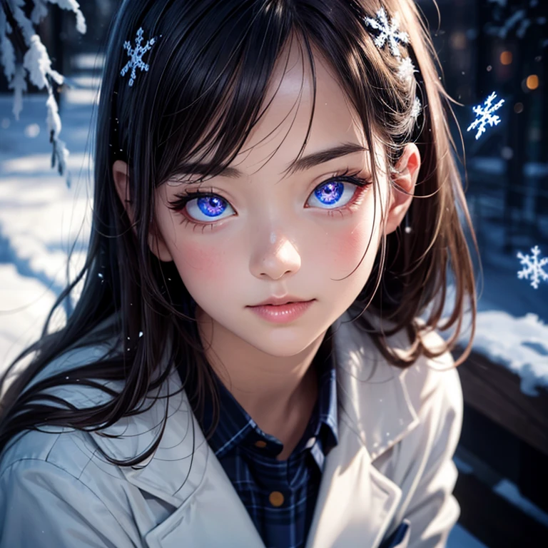 ExtremelyDetailed KAWAII SchoolGirls standing in (Sparkling snow dust), Stunning detailed eyes with (Sparkling Highlights:1.28), beautiful detailed lips, extremely detailed eyes and face, double eyelids with Detailed Long Eyelash, rosy cheeks, Radiant PearlSkin with Transparency, detailed snow fairys in (School Uniform with Coat), (glowing snowflakes:1.32), intricate snowy background, ethereal and magical lighting, cinematic composition, (best quality,4k,8k,highres,masterpiece:1.2),ultra-detailed,(realistic,photorealistic,photo-realistic:1.37) (FullBody:1.28) (exposed:0.33)