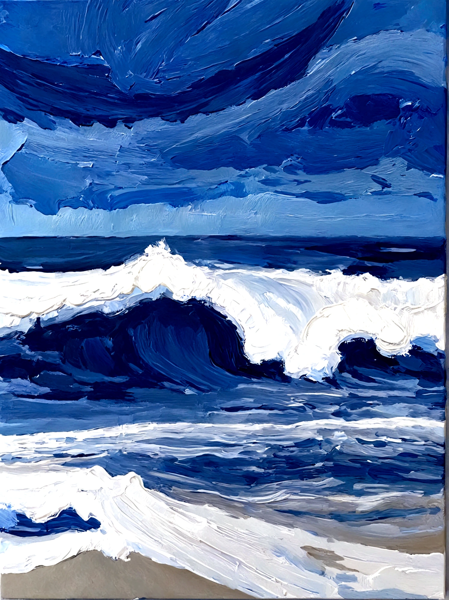 Waves,Perfect proportion,ocean,Blue sky,bright,White background,real,emotion,Thick textured paint,