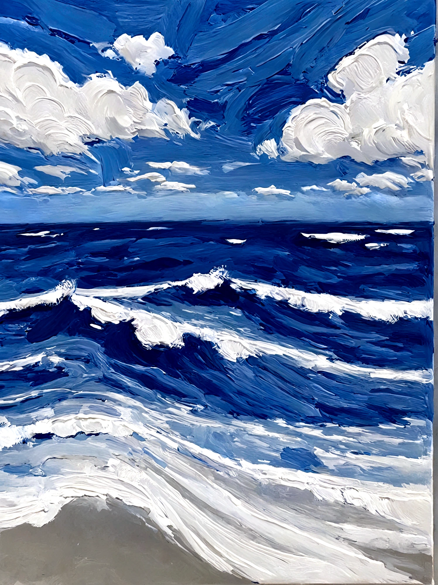 Waves,Perfect proportion,ocean,Blue sky,bright,White background,real,emotion,Thick textured paint,