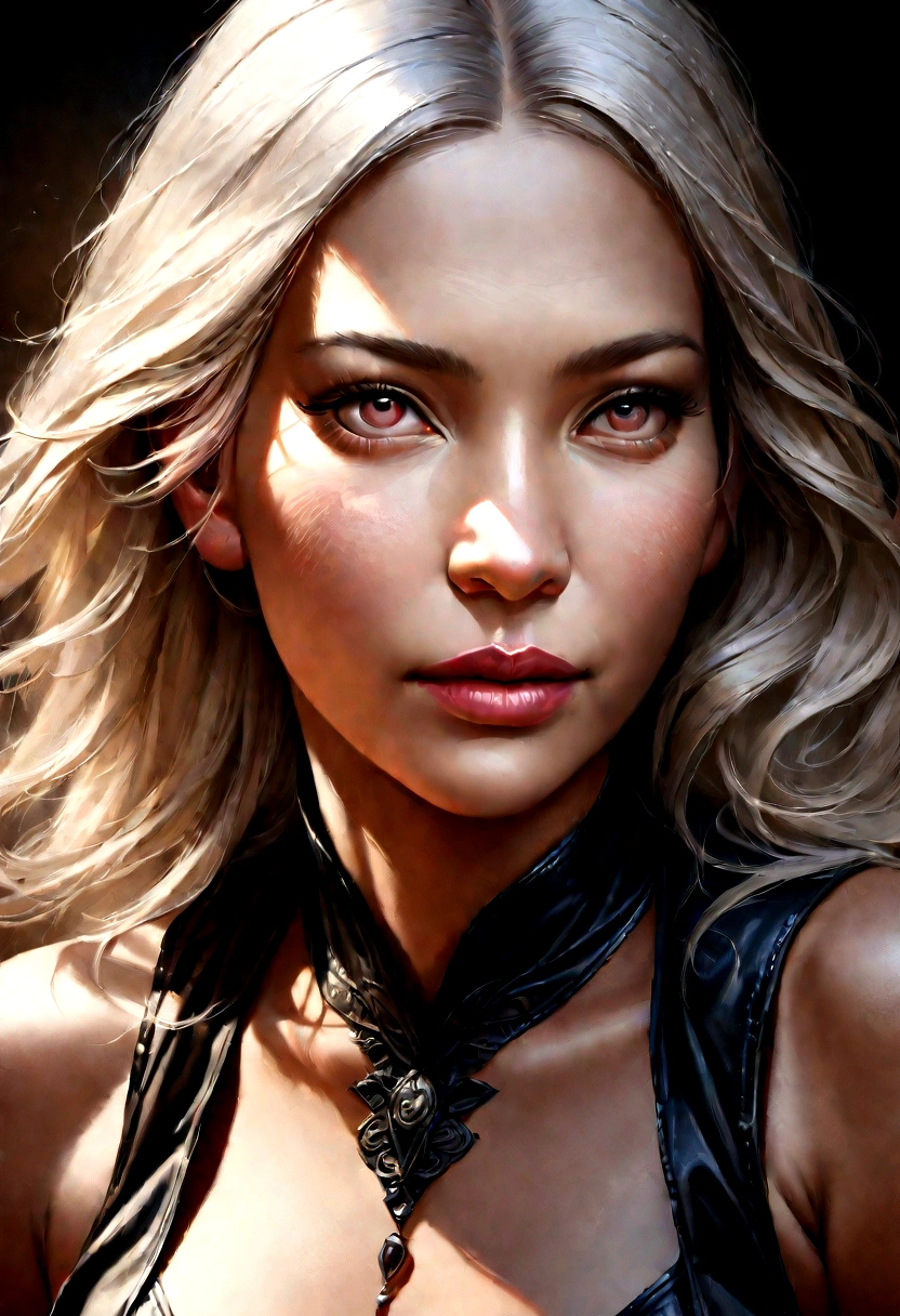 a girl with tan skin, beautiful detailed eyes, beautiful detailed lips, extremely detailed face, long eyelashes, long wavy silver hair, (best quality,8k,highres,masterpiece:1.2),ultra-detailed,(realistic,photorealistic,photo-realistic:1.37),intricate details,vibrant colors,natural lighting, lewd outfit, seductive, perfect body