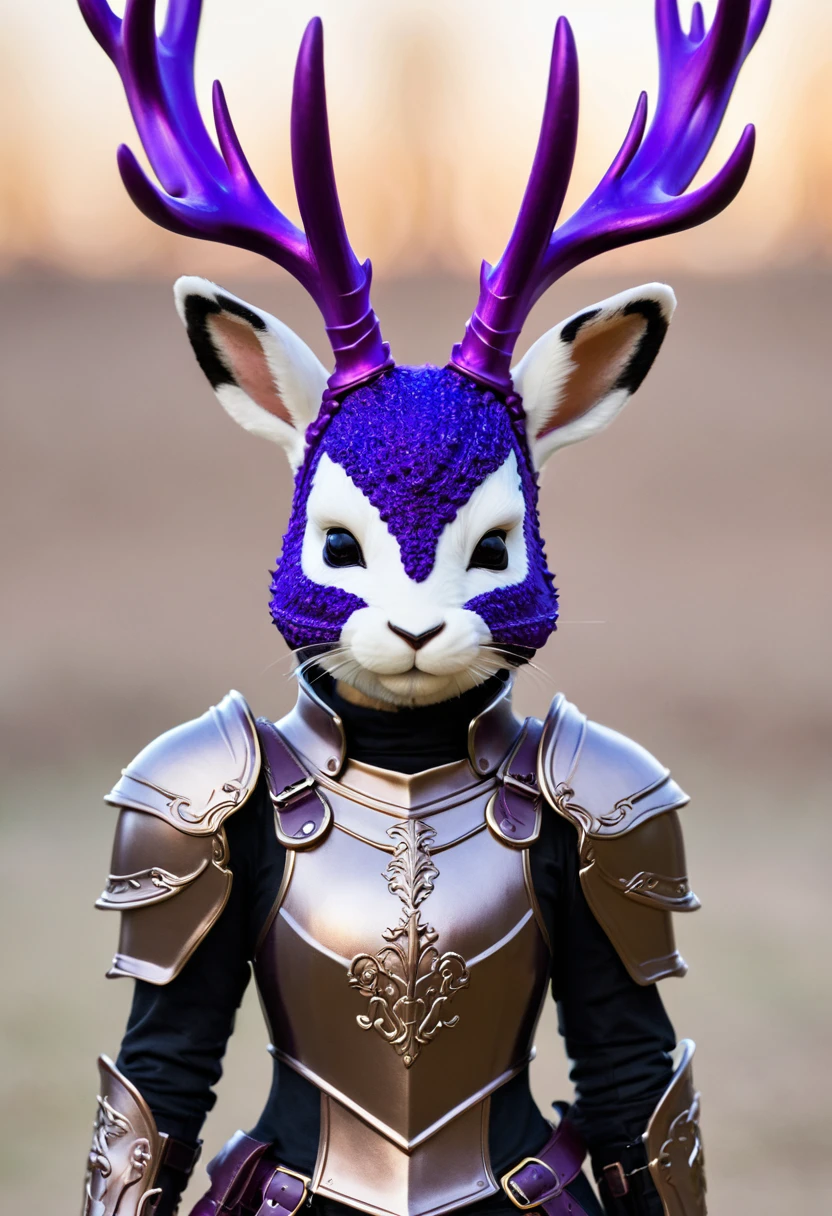 Knight Jackalope, Purple short hair, jackalope, Dark Armor(masterpiece, best quality)