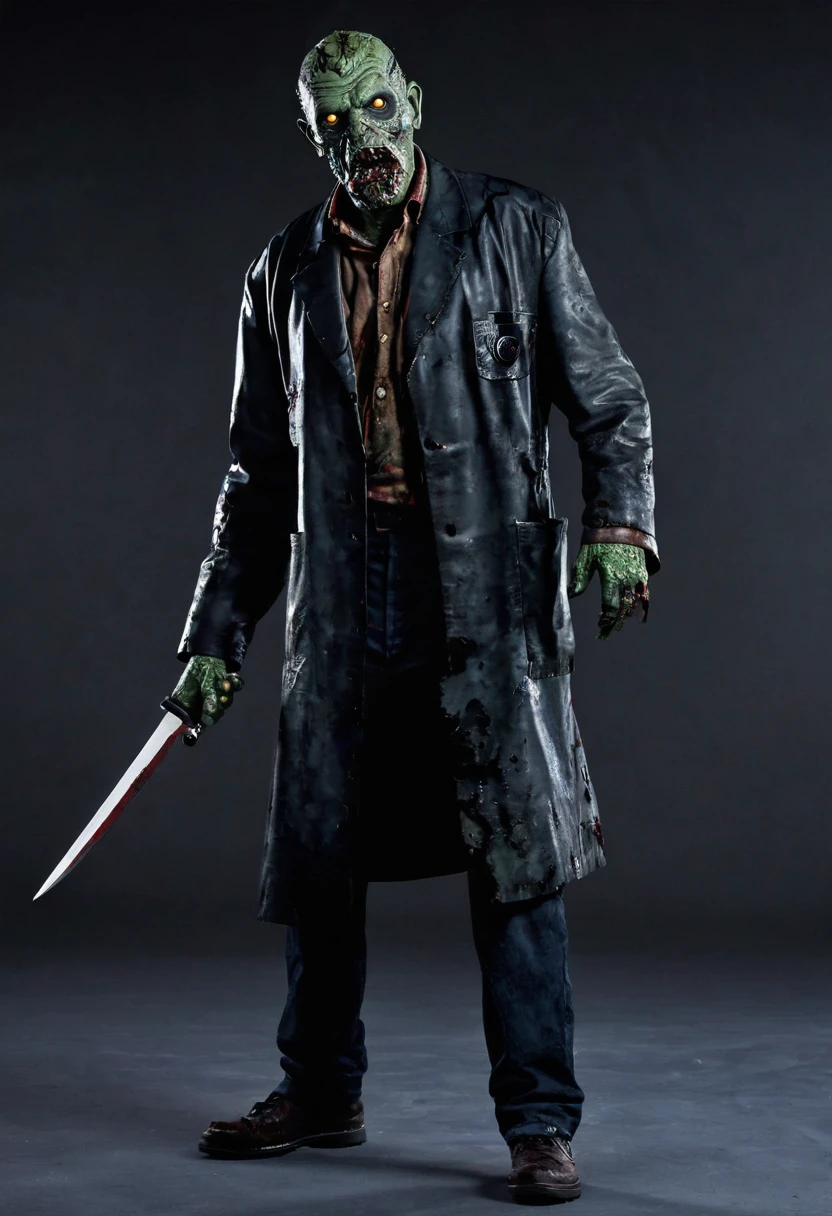 The zombie, solo, a doctor zombie, villain, full body list, grip knife,