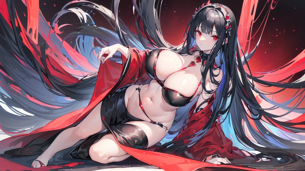 (Exquisite eyes),(Clear and beautiful eyes:1.61),masterpiece, ung girl,(Black clothes and some red gems), Black long hair, (She has a huge red gem on her chest), Good Hand,((The Havoc of StarCraft)),full-body shot,Fighting Stance,(Red Eyes:1.466),short and small,(Very big breasts:1.35),(Pretty Face),(full-body shot:1.33),Beautiful hands