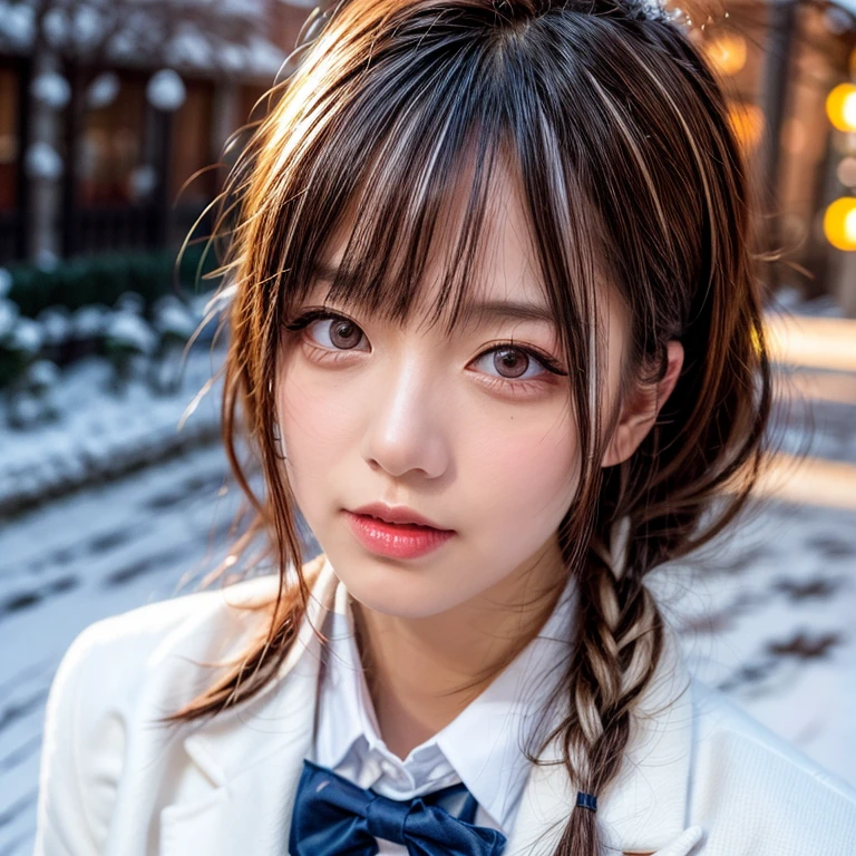 ExtremelyDetailed KAWAII SchoolGirls standing in (Sparkling snow dust), Stunning detailed eyes with (Sparkling Highlights:1.28), beautiful detailed lips, extremely detailed eyes and face, double eyelids with Detailed Long Eyelash, rosy cheeks, Radiant PearlSkin with Transparency, detailed snow fairys in (School Uniform with Coat), (glowing snowflakes:1.32), intricate snowy background, ethereal and magical lighting, cinematic composition, (best quality,4k,8k,highres,masterpiece:1.2),ultra-detailed,(realistic,photorealistic,photo-realistic:1.37) (FullBody:1.28) (exposed:0.33)