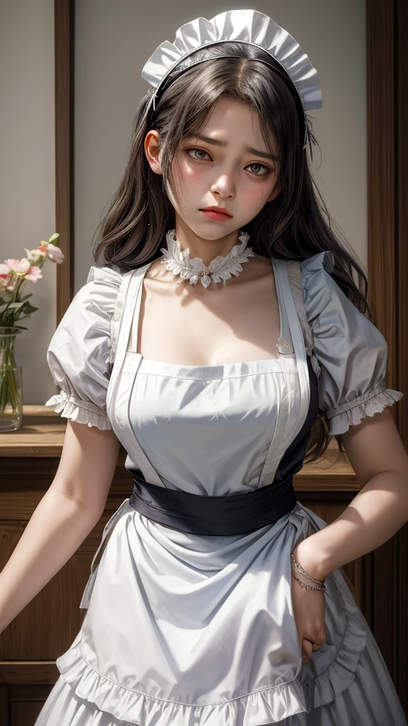 best quality，masterpiece，The Ultimate Solution，Fluffy，Extremely colorful，Mature beautiful woman，（Dress school uniform），Lace skirt，（Beautiful woman beheaded），Normal posture，（Kneeling），Kneeling on the bed，shackles，Beheading，collar，Black stockings ，Wearing black，Normal posture