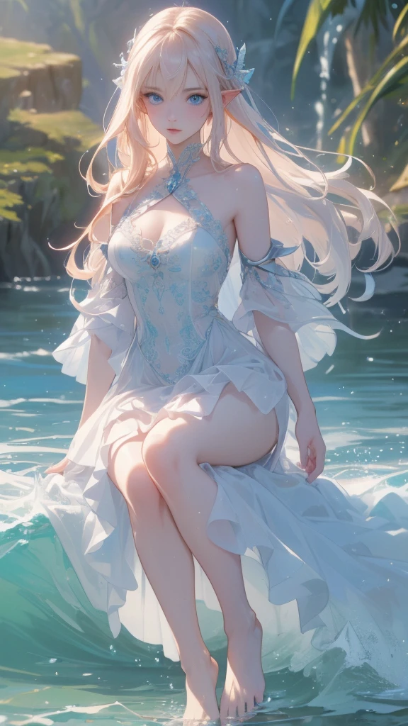 work of art, water effects, best resolution, ultra epic details, No defects, better rendering, hair orange,
(( rosto angelical)), ( a beautiful elf ), ( blue eyes ), pale skin, blushed face, bare feet, wearing medieval clothing, Nature in the background, gazing at viewer, determination position, ( serious expression), sculptural body, (( ultra detailed feet and hands )), ((( Ultra well detailed and rendered face ))). ((4K)), well defined face