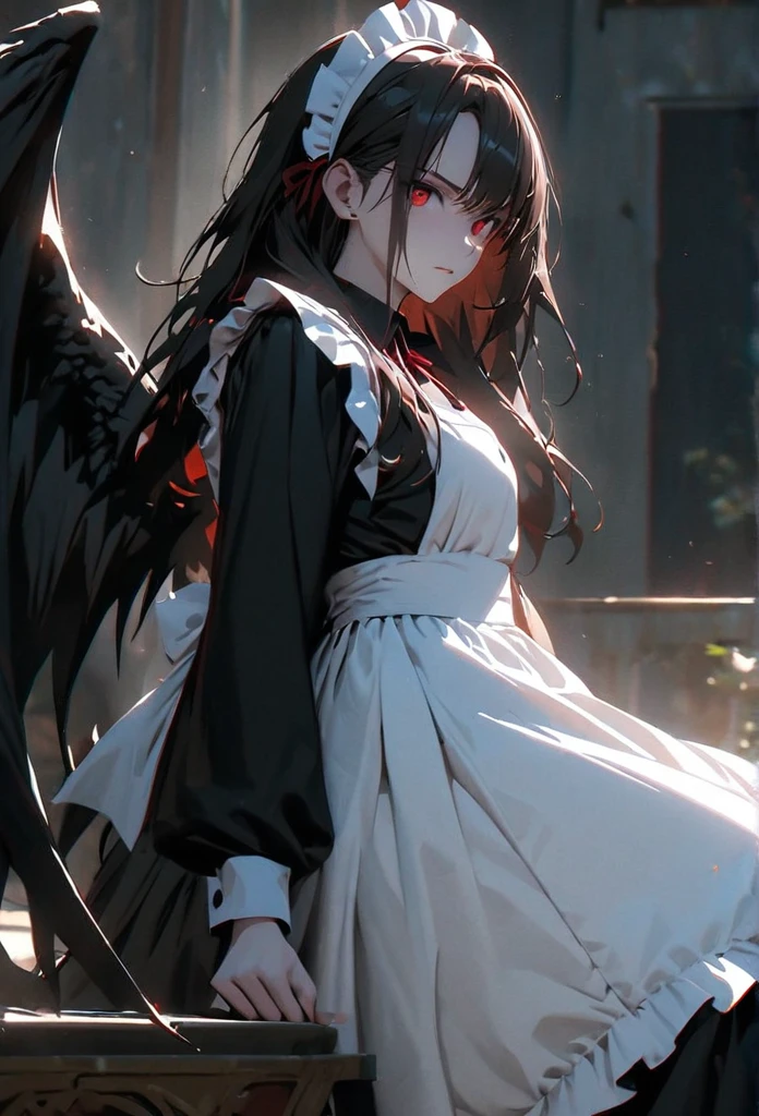 Sweating, angel, halo, midnight, town, dress, blood everywhere, angel covered in blood, looking at viewer pissed, side view,