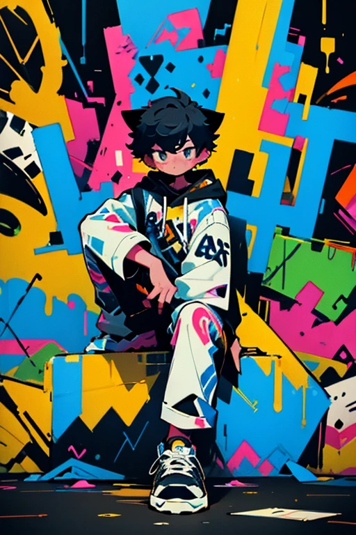 (masterpiece:1.2, best quality), Graffiti style，Cat boy