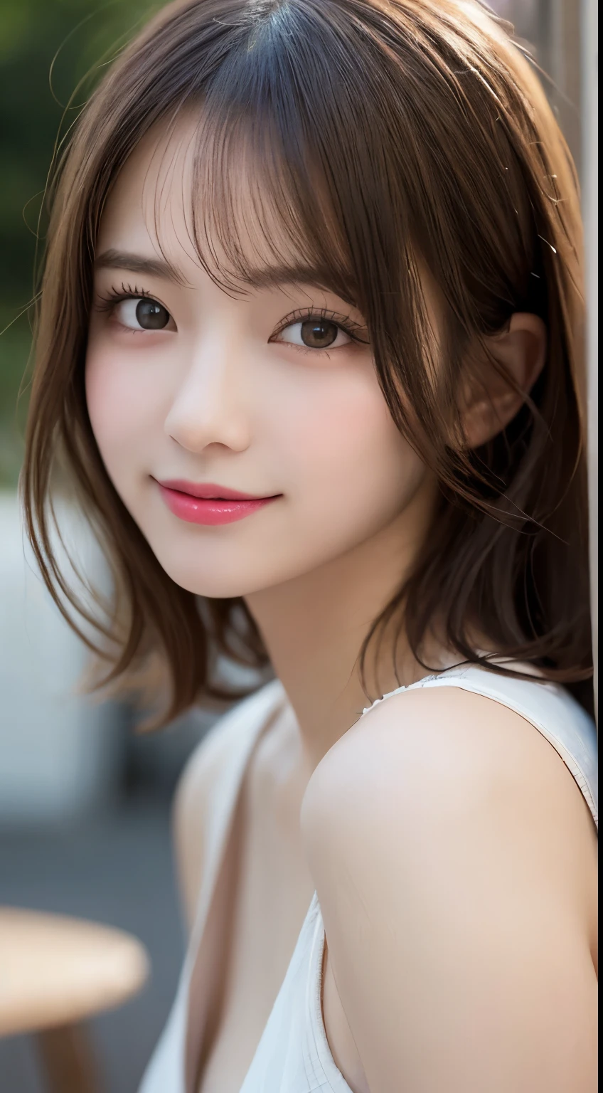 Tabletop, Highest quality, shape, Very detailed, finely, High resolution, 8k wallpaper, 完璧なダイナミックな構shape, Beautiful and exquisite,ランダムなcute髪,,Natural color lip, Bold sexy pose,smile、20-year-old girl、cute、Looking into the camera,Always blur the background,Perfect and beautiful face,Slim face and figure,Big eyes、Putting on gal makeup,Small face,Shooting from below、Blurred Background,Elegant feminine face、smile、Actual Photos、Adult Lolita Fashion、Real Photo、Raw photo、Sweaty face and body、Real human skin,finely描かれた肌:1,4