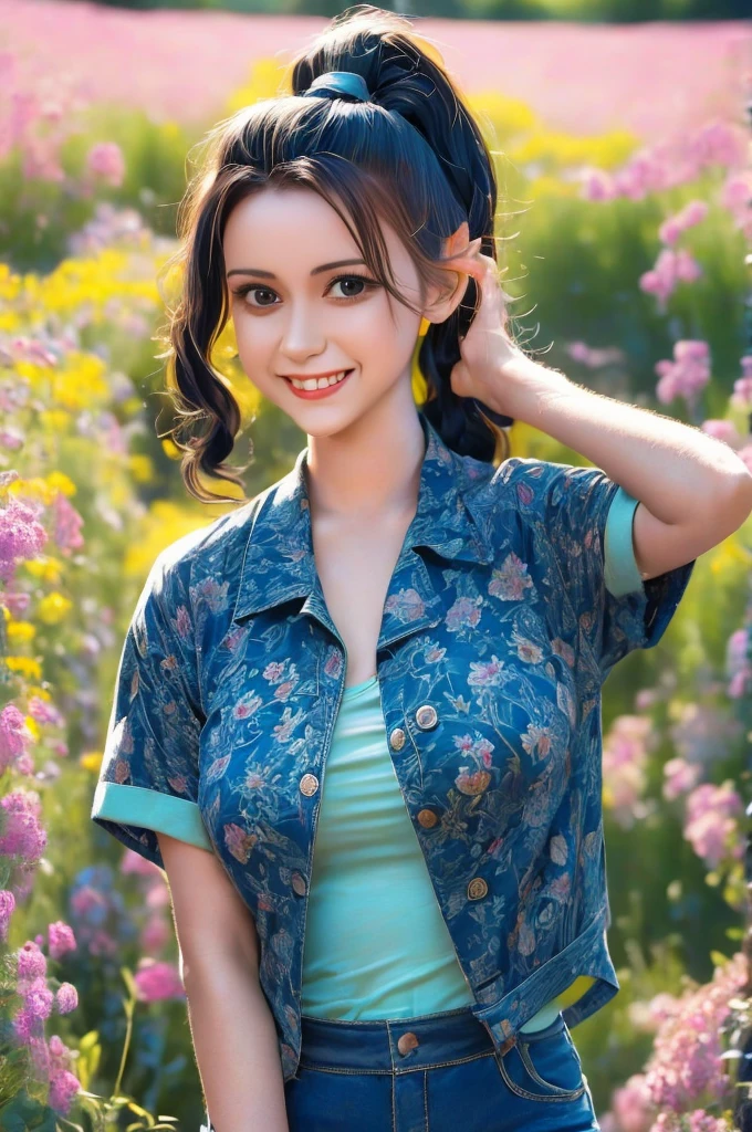 arafed photo of a woman with a ponytail and a jacket, a colorized photo by Albert Welti, flickr, op art, in her early 20s, 1 9 4 0 s haircut, in her early 3 0, 1940s, 1 9 4 0 s, young dolly parton, ww2 era, circa 1940s