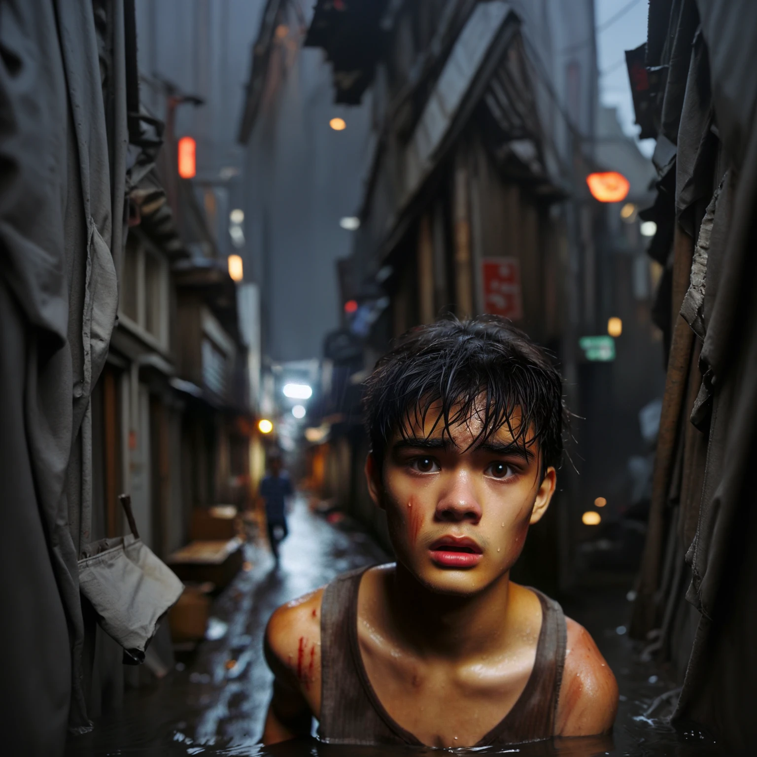 Widen, dark slum wet alley