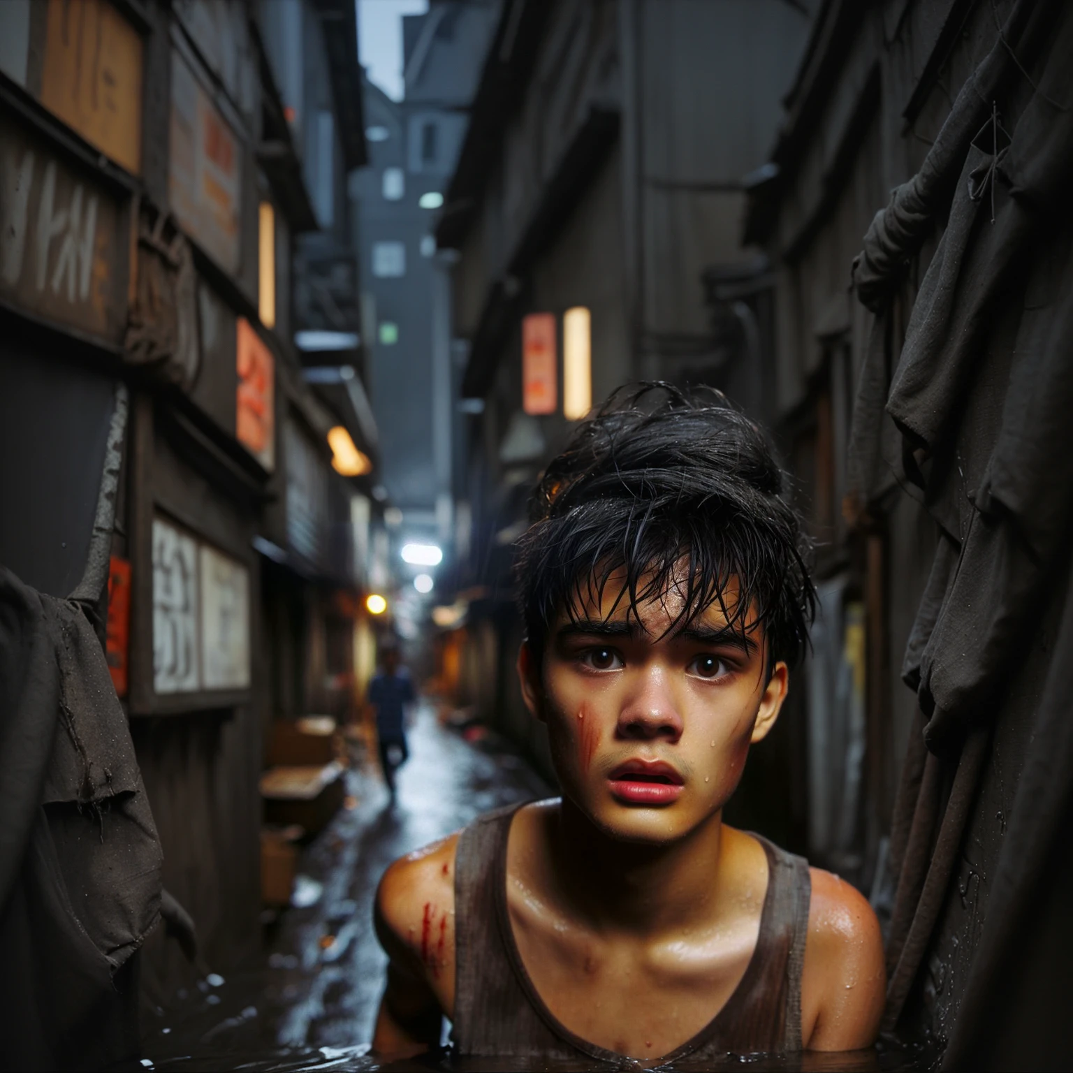 Widen, dark slum wet alley