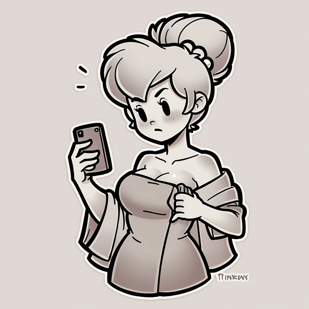 (score_9, score_8_up), Tinker Bell, wrapped in towel, medium breasts, holding phone