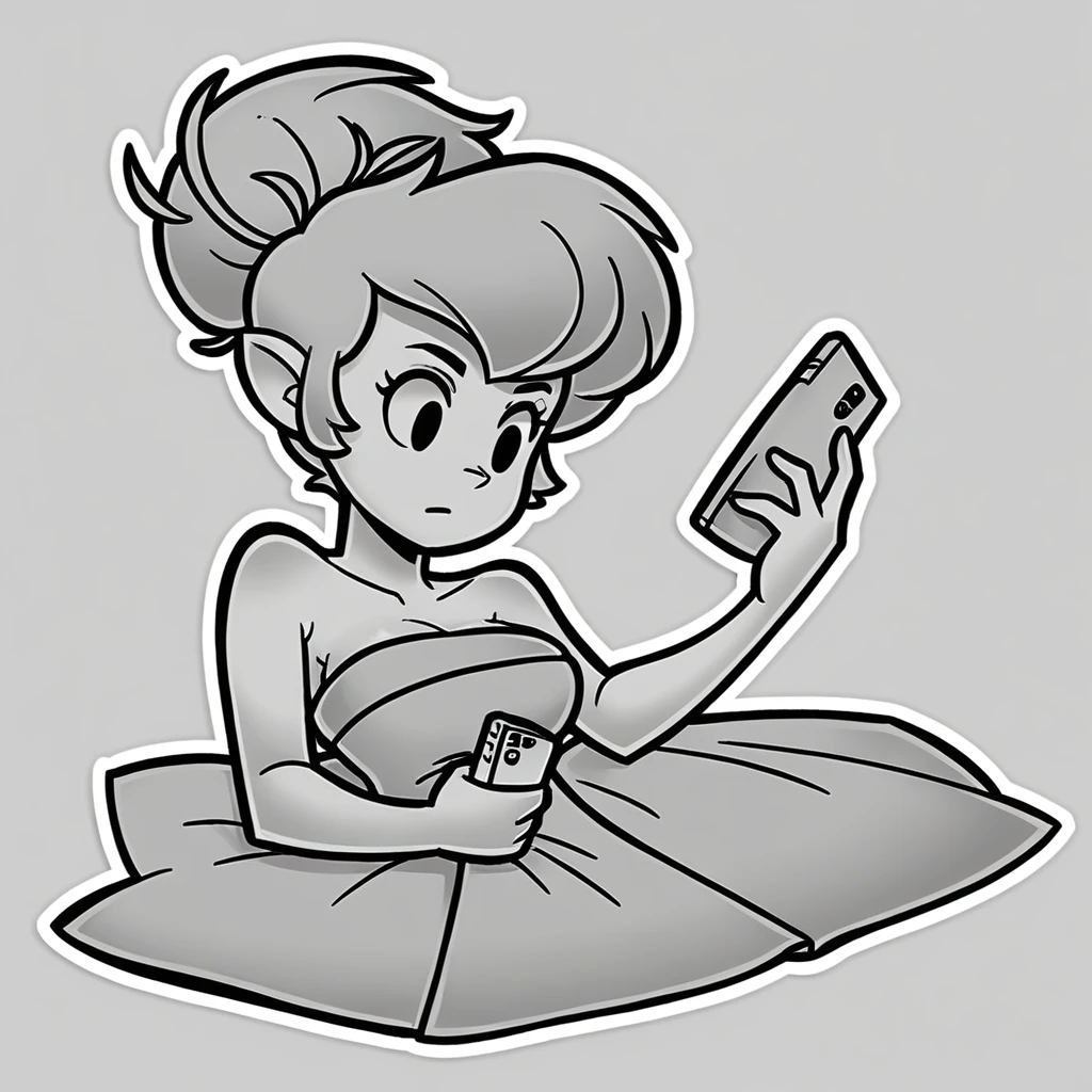 (score_9, score_8_up), Tinker Bell, wrapped in towel, medium breasts, holding phone