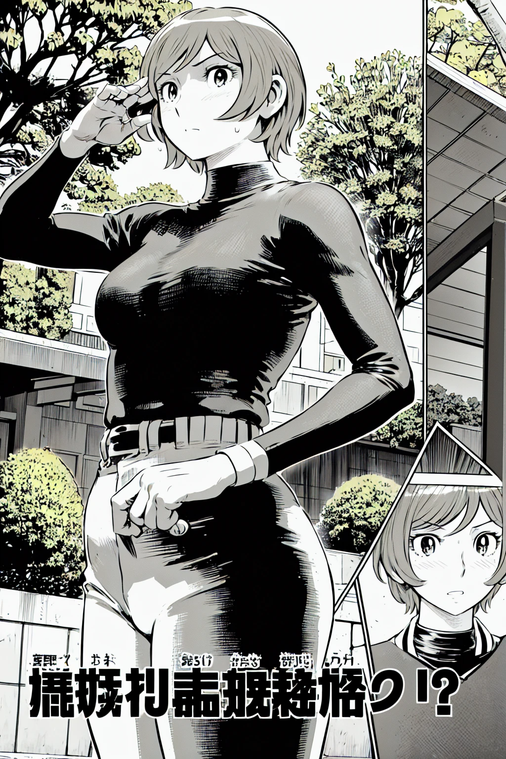 (野球uniform:1.2),
Blonde, (short hair:1.2),Long sleeve, Black Shirt, turtleneck,White trousers、uniform、Black belt、((Illustration of a person))、big 、
View your viewers,, (Highest quality:1.3),One Girl, White pants、uniform、Outdoor、baseball ground、ground、soil、blue eyes、Tight black shirt、(masterpiece、Highest quality)、Highest quality, Ultra-high resolution, (((masterpiece))), alone, Sweat、big eyes、big Breasts、One Girl, Front view、Embarrassed face、Bronze colored hair、((short hair))、Stand up straight、Cowboy Shot