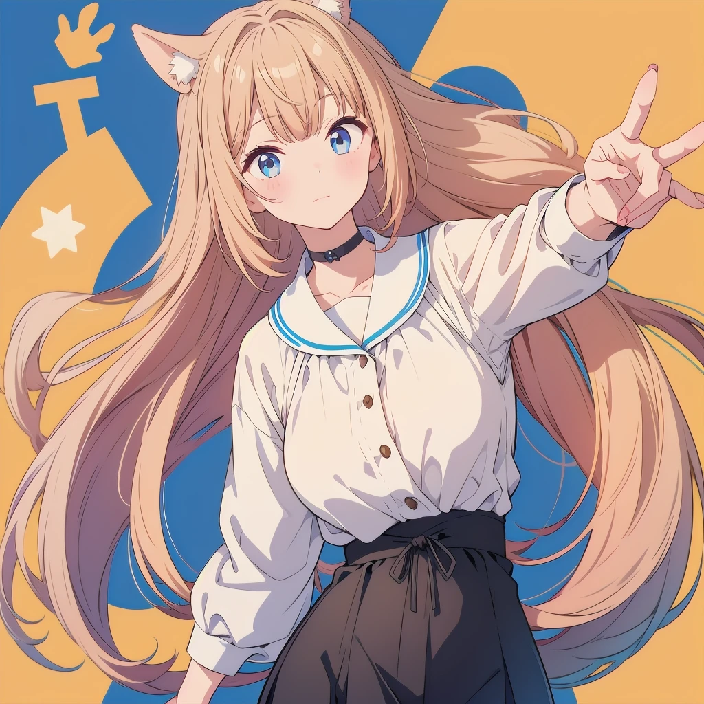 1girl、Big Peace Sign、Simple Background、