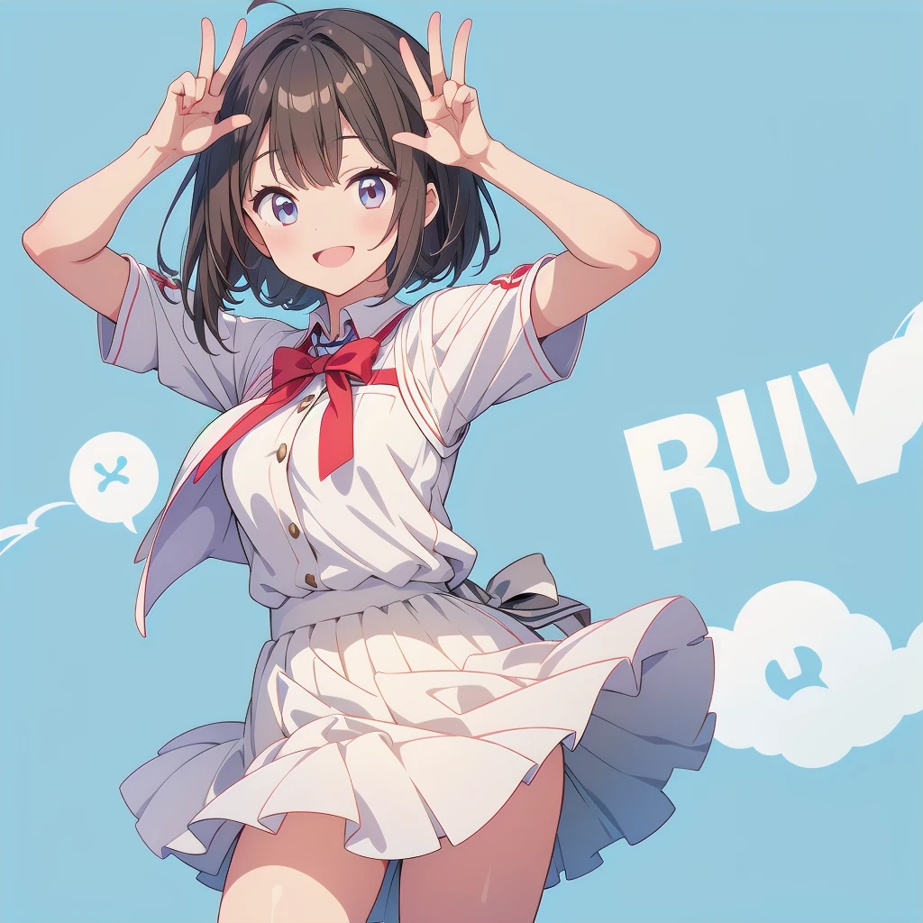 1girl、Big Peace Sign、Simple Background、smile、