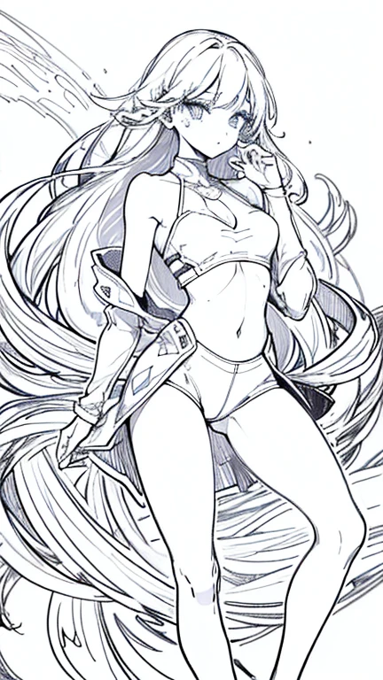 a drawing of a woman nude ,big beautiful breast long flowing hair ,small bum, front view pose casual, Realistic proportions SFW, unrealistic character concepts, line art, anime style character, girls fanart, anime sketch, Realistic proportions!!, Realistic character concept, Semi-realistic anime style, full body character drawing, pen and ink manga drawing, manga character, loose pencil sketch,no backgroun