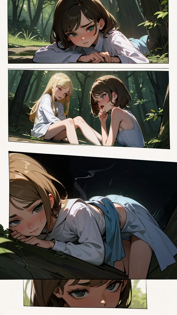 Emma Watson and Selena Gomez 12 years old, dans la foret , Smoking cannabis, wet their panties with desire , Sex
