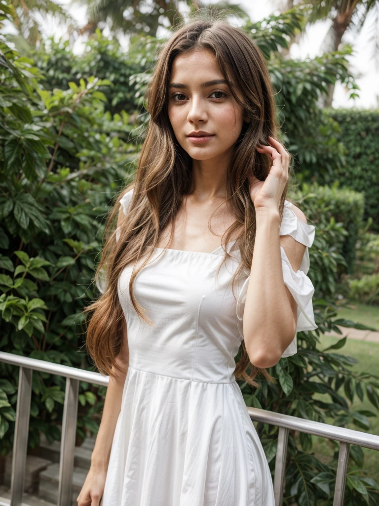 arafed woman in a White dress posing for a picture, wearing White dress, a beautiful woman dressed in white, wearing a White dress, wearing a cute White dress, White dress, wearing along White dress, pretty White dress, elegant White dress, long White dress, fitted dress, in white clothes, wearing a short wet white dress, white dress