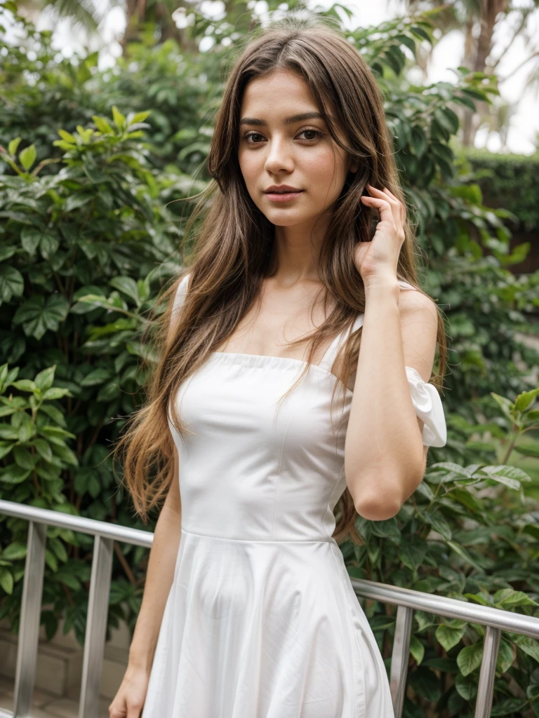 arafed woman in a White dress posing for a picture, wearing White dress, a beautiful woman dressed in white, wearing a White dress, wearing a cute White dress, White dress, wearing along White dress, pretty White dress, elegant White dress, long White dress, fitted dress, in white clothes, wearing a short wet white dress, white dress