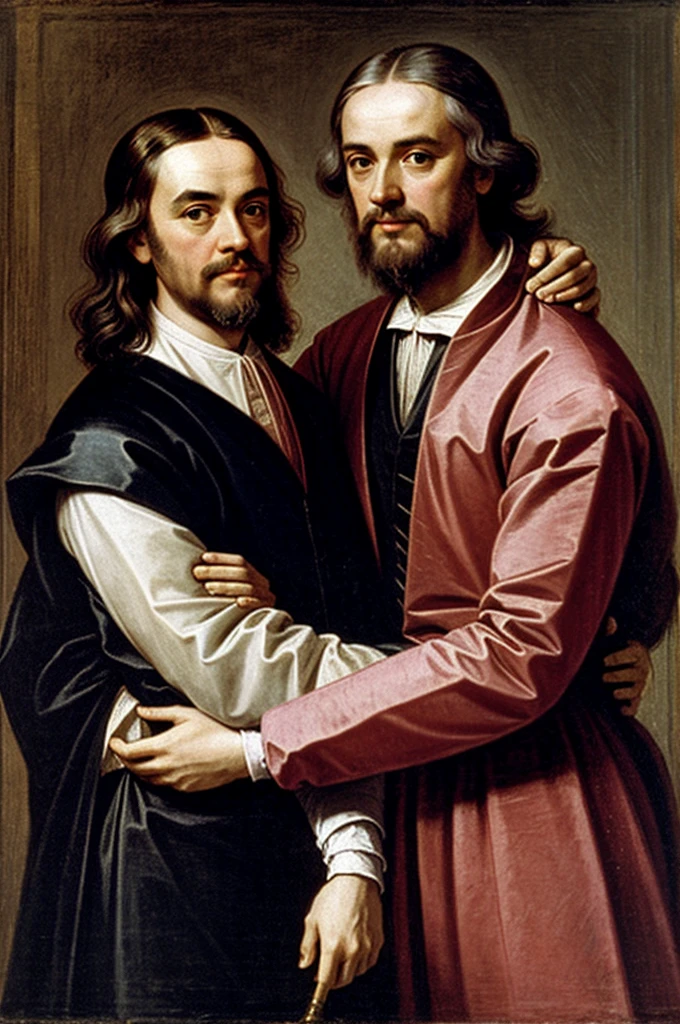 Galileo galilei e isaac Newton, hugging and both wearing pink clothes