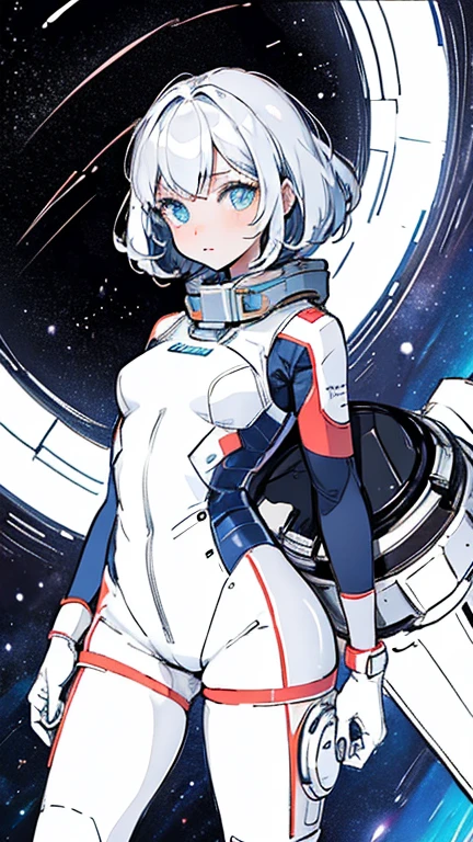 (lineart), (cute), beautiful, beautiful eyes, sexy, slim, curvy body, (loli), (high-quality), space suit