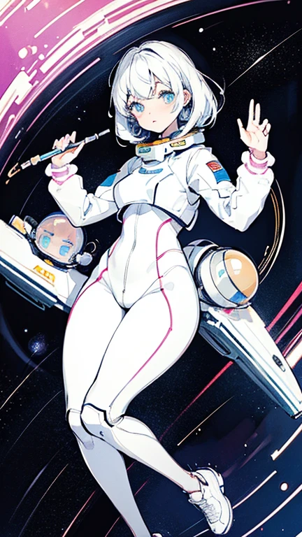 (lineart), (cute), beautiful, beautiful eyes, sexy, slim, curvy body, (), (high-quality), space suit