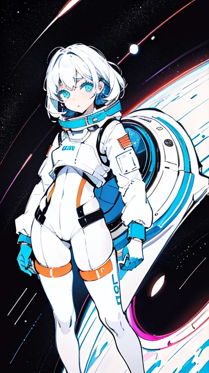 (lineart), (cute), beautiful, beautiful eyes, sexy, slim, curvy body, (loli), (high-quality), space suit