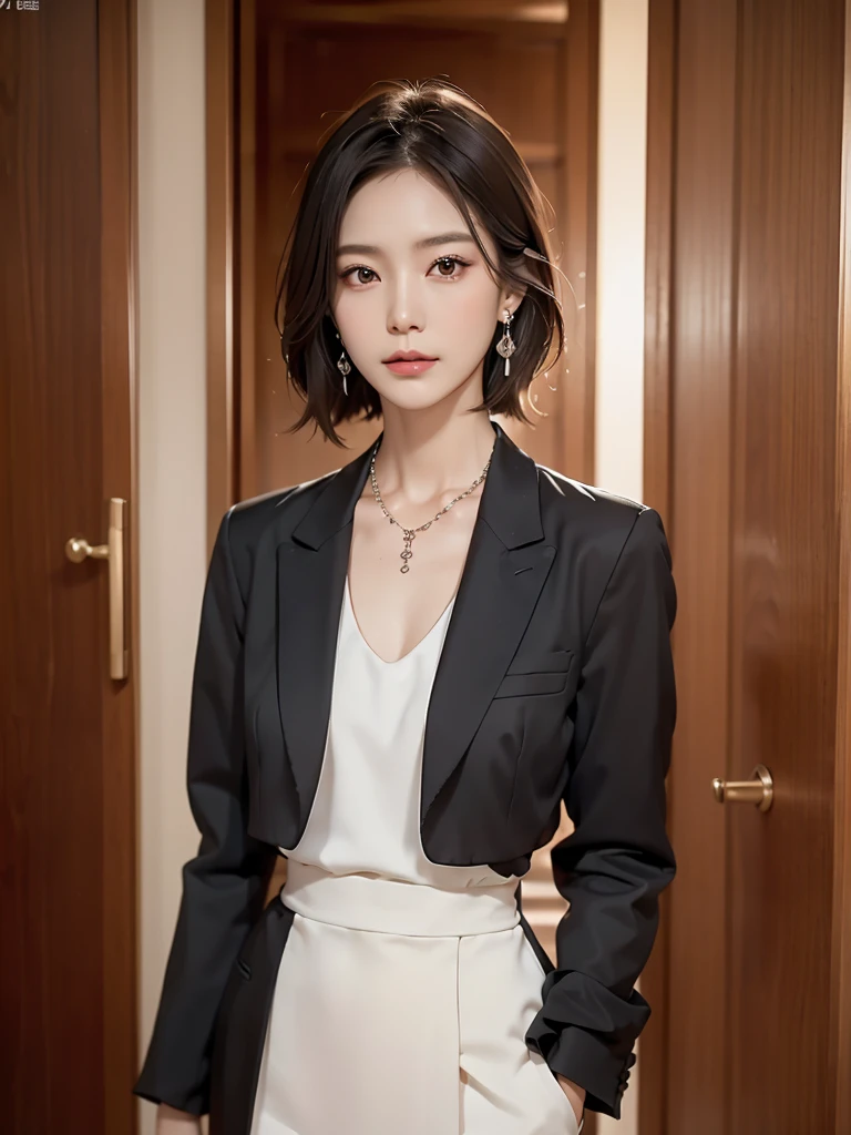 necklace, ring, watch, Earrings, (funeral:1.3), skirt, Black formal suit, whole body, slender, 40 year old Japanese, woman, Beautiful face, Highest quality, Ultra-high resolution, (realism: 1.4), Depth of written boundary, Beautiful Face, (Purelos Face_v1: 0.8), Two people, Natural Makeup,