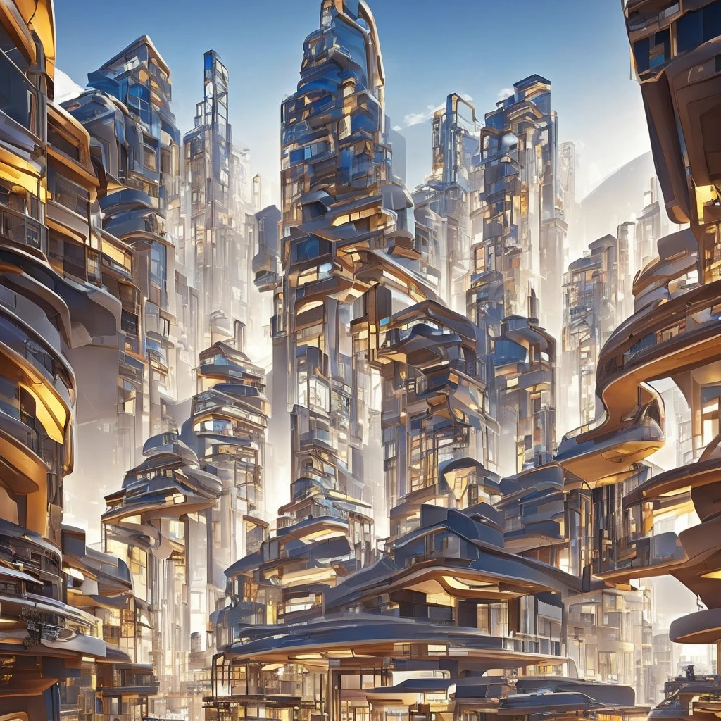 A futuristic and incredibly beautiful architectural structure of a high-rise shopping center with bold, futuristic design elements, merging perfectly with the artistic form of digital illustration. Inspired by the works of Syd Mead. The scene shows the center in the middle of a bustling city., Its elegant lines contrast with the urban environment. A warm color temperature adds vibrancy, highlighting architectural details. Shoppers and visitors exhibit expressions of amazement and excitement.. Soft lit, Diffused lighting, the atmosphere exudes sophistication and promise of tomorrow
(Masterpiece),(high quality), Best Quality, real,(realist), super detailed, (Full detail),(4k),8k,nonhuman, scenery, building, ((500-meter tall buildings)),outdoor, window, Path, sky, street, Lamppost, tree, power lines,,Organic modernist architecture, glass curtain walls, interesting shapes, super high-rise buildings in the block intricated detailed, Very detailed