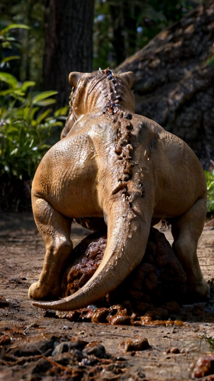 masterpiece, high quality, realistic, detailed background, (((dinosaur, Shiba lying on back))), (feral), (((wide hips))), ((((rear view, poop on face)))), (masterpiece), best quality, 4k, 2k, ((((feral, duo, on top of Shiba, belly on belly, crouching position, paws, spread legs, dirty, messy, tail up,))))), ((((((rear view, feces from dinosaur cloaca, leaking cloaca, feces covered cloaca, big dinosaur cloaca, excessive dinosaur cloaca feces, dinosaur crouching over Shiba stomach, feces on belly, feces on stomach, shiba lying on back with feces on body, feces splatter, explosive diarrhea))))))