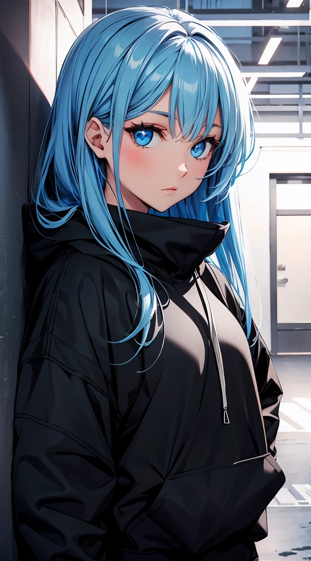 blue eyed girl. with black sweatshirt