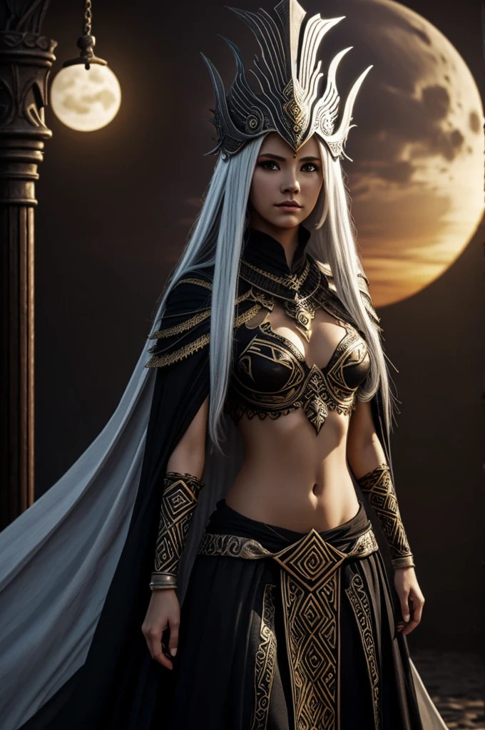 create a design of the character gwyndolin the dark sun in a neo-tribal style